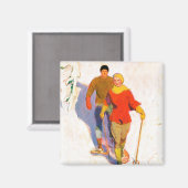 Aimant Couple Wearing Snowshoes par McClelland Barclay (Recto/Verso)