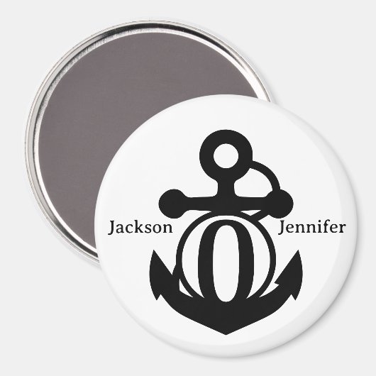 Aimant Couple's Custom O Initial Ancre Croise Door (Recto/Verso)