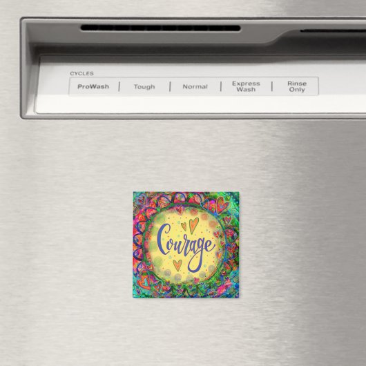 Aimant Courage Jaune Coeurs Whimsical Colorful tendance (In Situ (Lave-vaisselle))