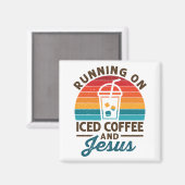 Aimant Courir sur le café glacé et Jesus Retro (Recto/Verso)