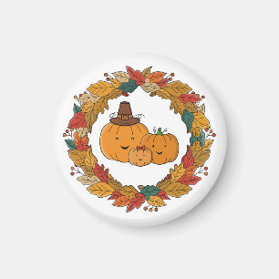 Aimant Couronne de famille de citrouille d'automne