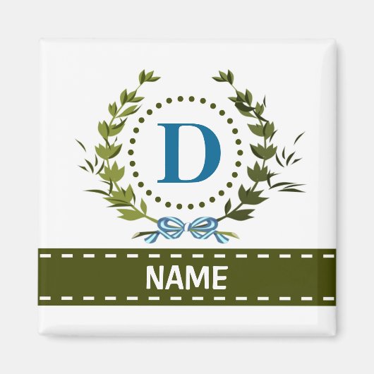 Aimant Couronne de lierre délicate et ruban avec monogram (Devant)