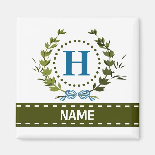 Aimant Couronne de lierre délicate et ruban avec monogram (Devant)
