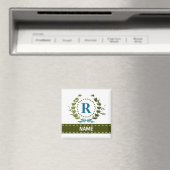 Aimant Couronne de lierre délicate et ruban avec monogram (In Situ (Lave-vaisselle))
