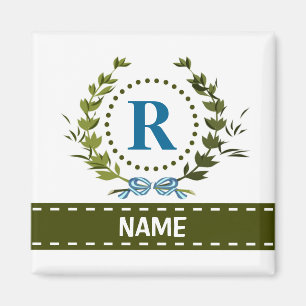 Aimant Couronne de lierre délicate et ruban avec monogram