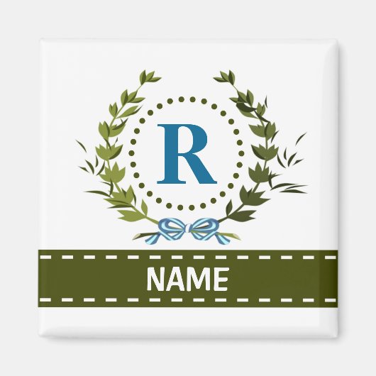 Aimant Couronne de lierre délicate et ruban avec monogram (Devant)