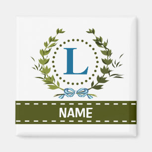 Aimant Couronne de lierre délicate et ruban avec monogram