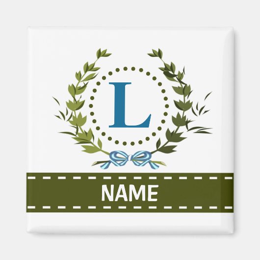Aimant Couronne de lierre délicate et ruban avec monogram (Devant)