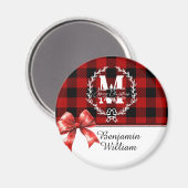 Aimant Couronne de monogramme de Noël en plaid de Buffalo (Recto/Verso)