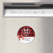 Aimant Couronne de monogramme de Noël en plaid de Buffalo (In Situ (Lave-vaisselle))