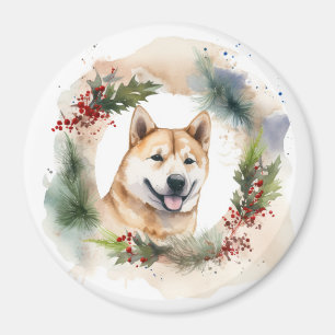 Aimant Couronne de Noël Akita Chien de fête