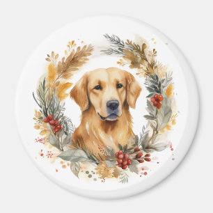 Aimant Couronne de Noël au Golden Retriever Chien de fête