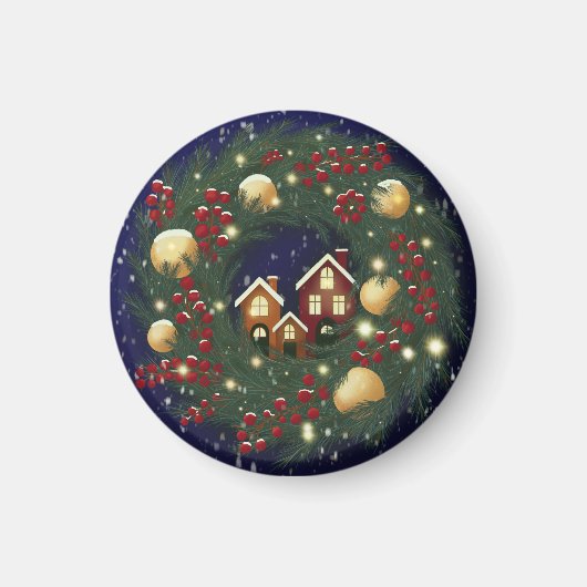 Aimant Couronne de Noël avec branches de pin (Devant)
