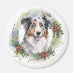 Aimant Couronne de Noël de Berger Australien Chien de fêt