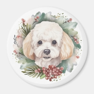 Aimant Couronne de Noël de caniche Chien festif