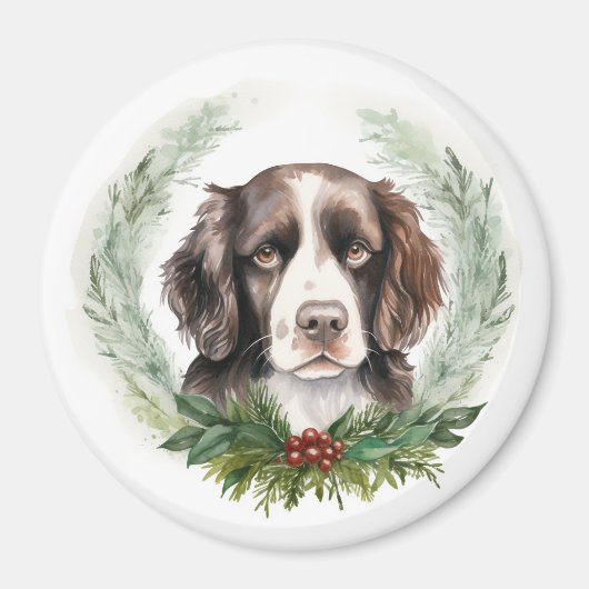 Aimant Couronne de Noël de Springer Spaniel Chien de fête (Devant)