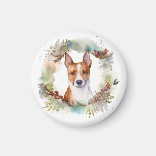 Aimant Couronne de Noël festive de Basenji