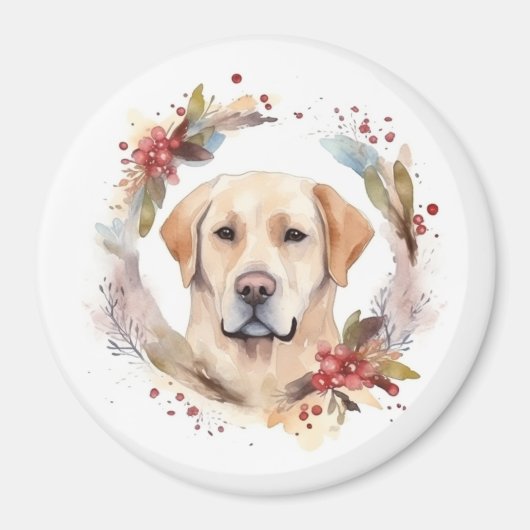 Aimant Couronne de Noël festive du Labrador (Devant)