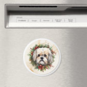 Aimant Couronne de Noël festive Lhasa Apso (In Situ (Lave-vaisselle))