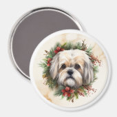 Aimant Couronne de Noël festive Lhasa Apso (Recto/Verso)