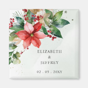 Aimant Couronne de Noël Fleurs Poinsettias Mariage Hiver