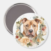 Aimant Couronne de Noël Pitbull Chien de fête (Recto/Verso)