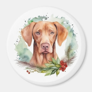 Aimant Couronne de Noël Vizsla Fête de Chien Joyeux