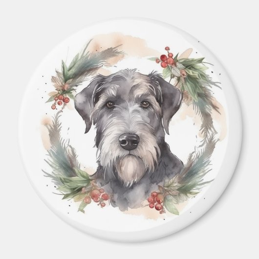 Aimant Couronne de Noël Wolfhound Chien de fête (Devant)