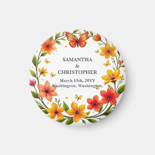 Aimant Couronne de papillons floraux Mariage Texte person