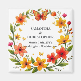 Aimant Couronne de papillons floraux Mariage Texte person