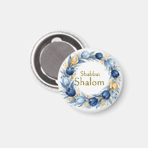 Aimant Couronne d'or bleu, Shabbat Shalom Aquarelle Glam