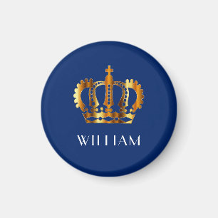Aimant Couronne d'or royale personnalisée nom bleu