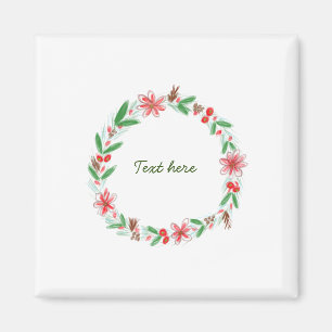 Aimant couronne florale aquarelle rouge blanc ajouter let