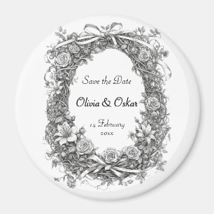 Aimant Couronne florale rustique, Enregistrer la date