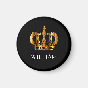 Aimant Couronne Royale Dorée Nom Personnalisé Noir