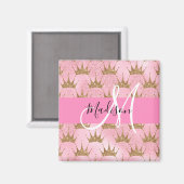 Aimant Couronnes Monogramme Paillettes Rose et Or (Recto/Verso)