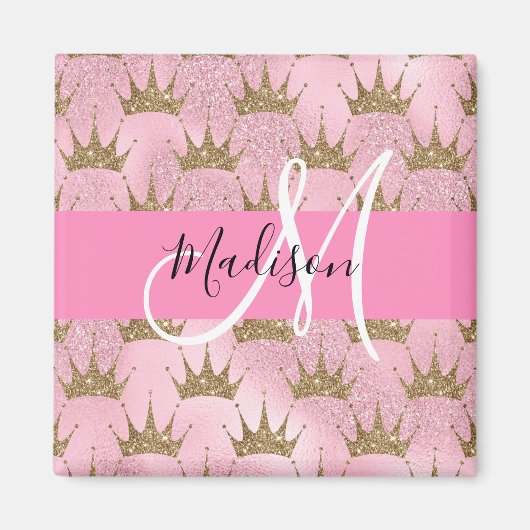 Aimant Couronnes Monogramme Paillettes Rose et Or (Devant)