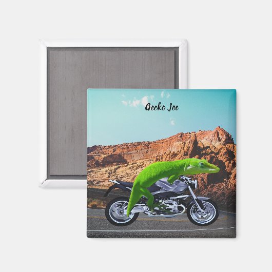 Aimant Coutume Gecko Rider sur Motorcycle Desert Highway (Recto/Verso)