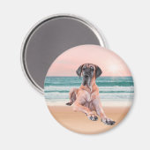 Aimant Coutume Grand Chien Danse assis sur la plage (Recto/Verso)