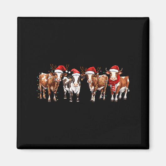 Aimant Cow Reindeer Santa Hat Christmas Light Funny Cows  (Devant)
