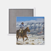 Aimant Cowboy à cheval portant des Chaps en cuir (Recto/Verso)