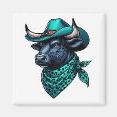 Aimant Cowboy Bull avec Casquette Turquoise et Écharpe à  (Devant)