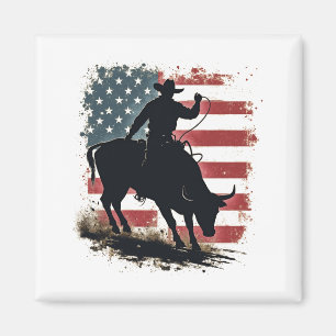 Aimant Cowboy Bull Rider Patriotique American Flag Cowboy