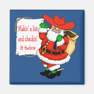 Aimant Cowboy occidental Père Noël avec la liste