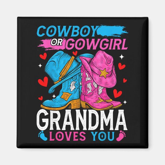 Aimant Cowboy Or Cowgirl Grandma Loves You Gender Reveal (Devant)