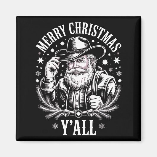 Aimant Cowboy Santa Claus Merry Christmas Y'all Western C (Devant)