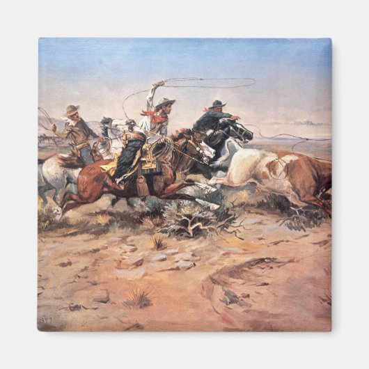 Aimant Cowboys roping a steer, 1897 (huile sur toile) (Devant)
