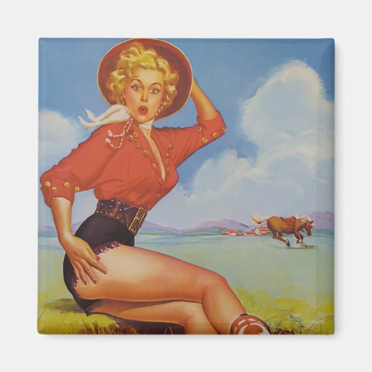 Aimant Cowgirl vintage Pin vers le haut (Devant)
