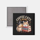 Aimant Cozy Reading Cat Coffee And Books Lover Artwork  (Recto/Verso)
