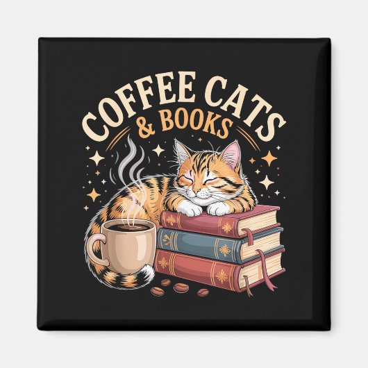 Aimant Cozy Reading Cat Coffee And Books Lover Artwork  (Devant)